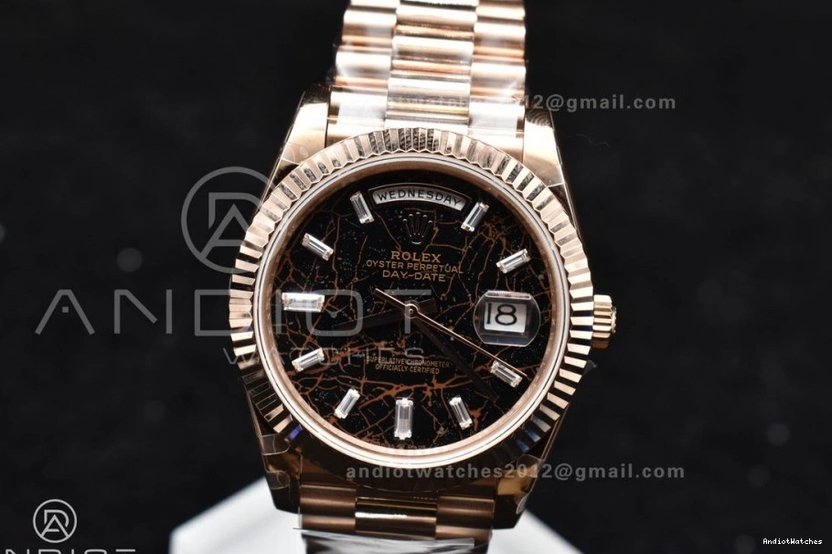 A Bracelet Bright Meteorite GMF Steel 904L On RG Crystal Markers DayDate 40 Dial President 706 1102